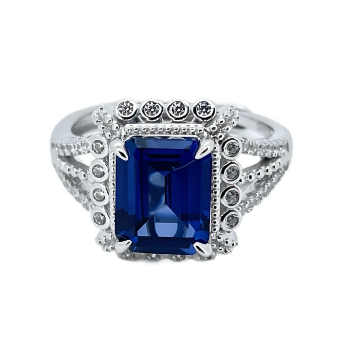 925 Silver Lab-Created Blue Sapphire Ring - Model ZHF-R1630B - Image 3