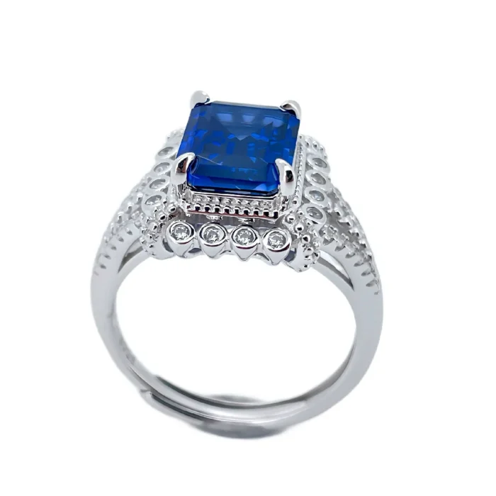 925 Silver Lab-Created Blue Sapphire Ring - Model ZHF-R1630B - Image 2