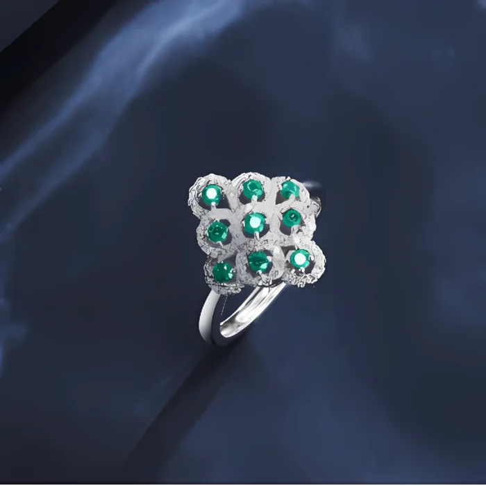 925 Silver Lab-Created Emerald Ring - Model ZHF-R1661 - Image 3