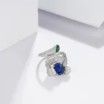 925 Silver Lab-Created Blue Sapphire Ring - Model ZHF-RDXY04DB - Image 4