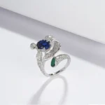 925 Silver Lab-Created Blue Sapphire Ring - Model ZHF-RDXY04DB - Image 3