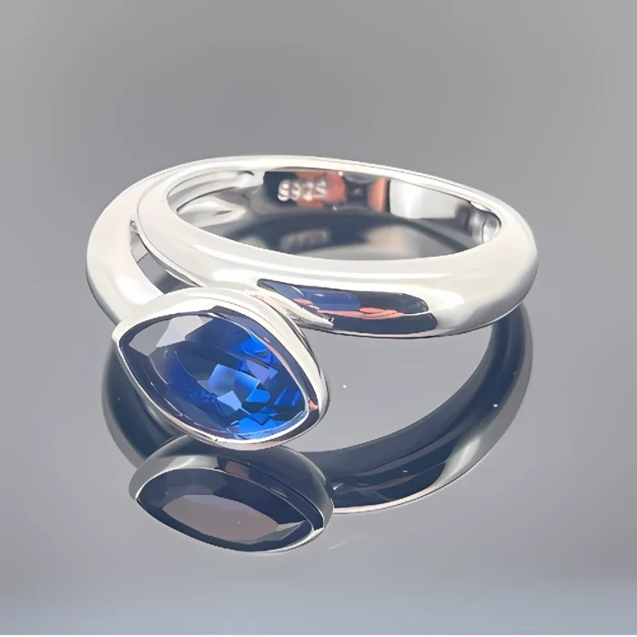 Lab-Created Blue Sapphire Ring in 925 Silver - Model ZHFE09B - Image 3