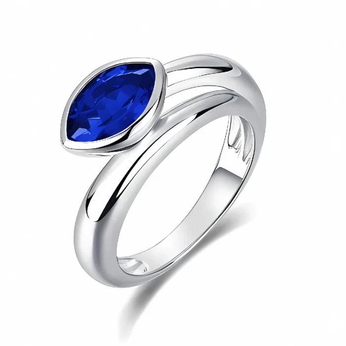 Lab-Created Blue Sapphire Ring in 925 Silver - Model ZHFE09B - Image 1