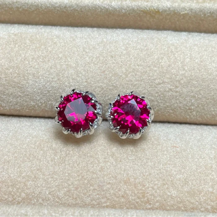 925 Silver Cultured Ruby Earrings ZHF-E1612R - Image 2