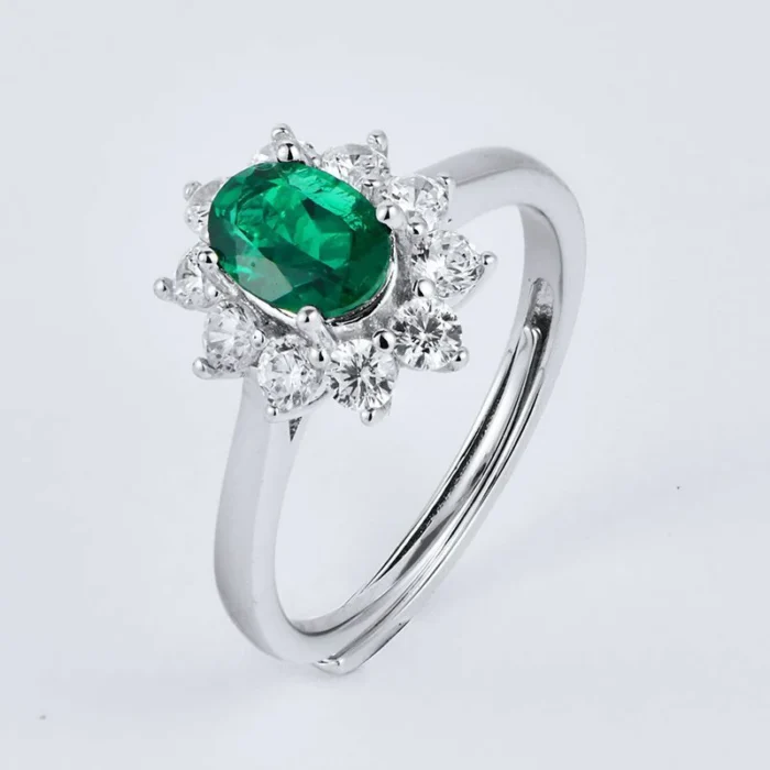 925 Silver Lab-Created Emerald Ring - Model ZHFR0002 - Image 2