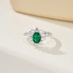 925 Silver Lab-Created Emerald Ring - Model ZHFR0002 - Image 3