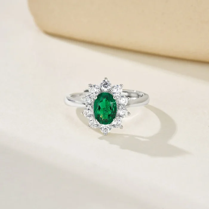 925 Silver Lab-Created Emerald Ring - Model ZHFR0002 - Image 3