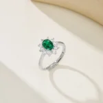 925 Silver Lab-Created Emerald Ring - Model ZHFR0002 - Image 4