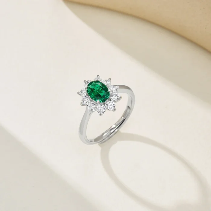 925 Silver Lab-Created Emerald Ring - Model ZHFR0002 - Image 4