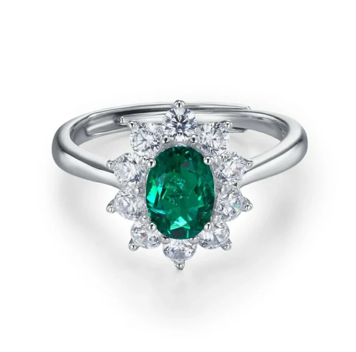 925 Silver Lab-Created Emerald Ring - Model ZHFR0002 - Image 1