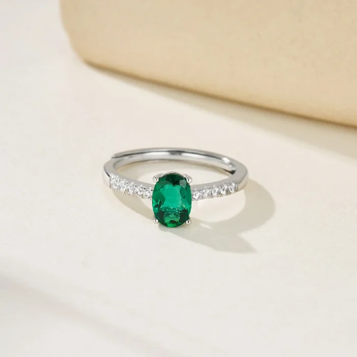 925 Silver Lab-Created Emerald Ring - Model ZHFR0003 - Image 2