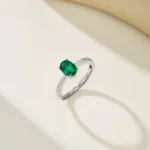 925 Silver Lab-Created Emerald Ring - Model ZHFR0003 - Image 3