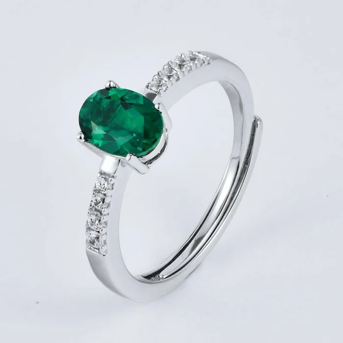 925 Silver Lab-Created Emerald Ring - Model ZHFR0003 - Image 4