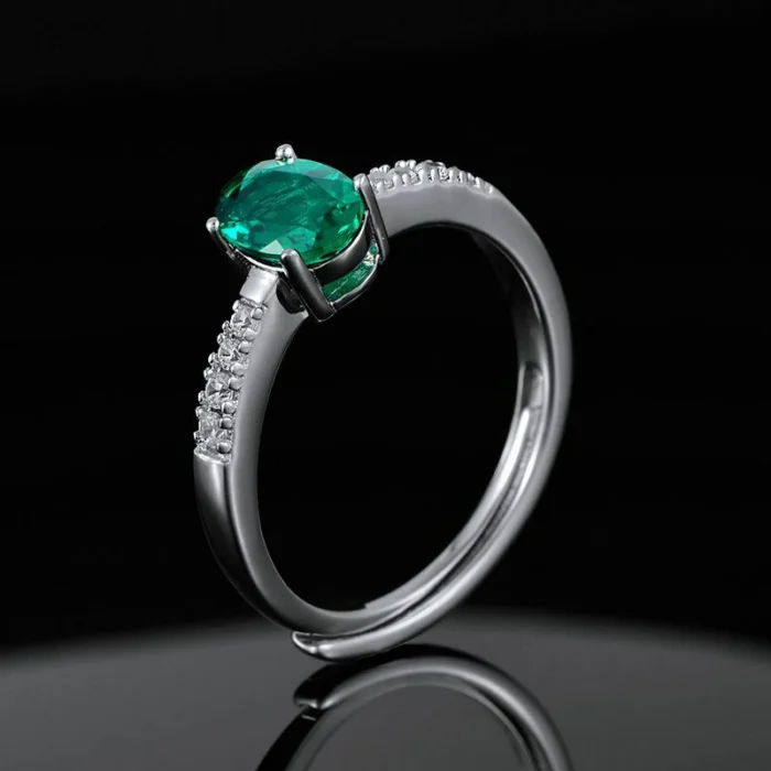 925 Silver Lab-Created Emerald Ring - Model ZHFR0003 - Image 5