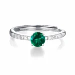 Round Lab-Created Emerald Ring in 925 Silver - Model ZHFR0004