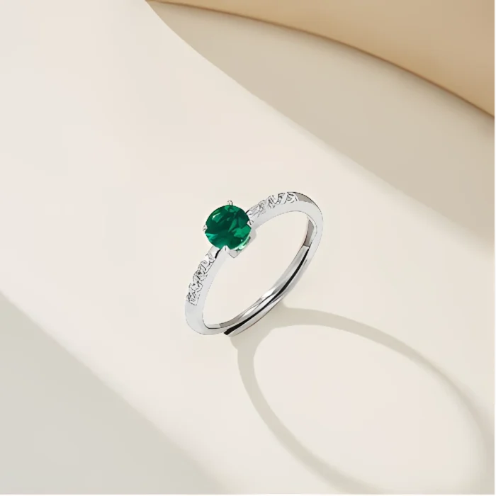 Round Lab-Created Emerald Ring in 925 Silver - Model ZHFR0004 - Image 4