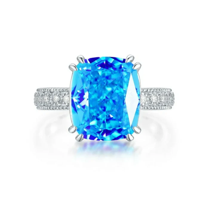 925 Silver Blue Cubic Zirconia Ring - Model ZHFR0217B - Image 2