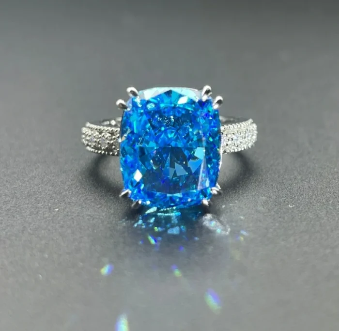 925 Silver Blue Cubic Zirconia Ring - Model ZHFR0217B - Image 3