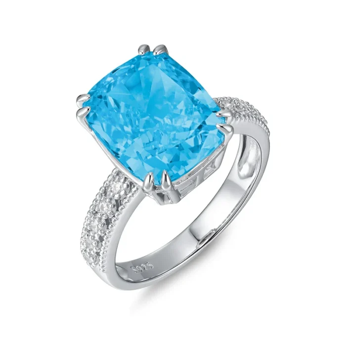 925 Silver Blue Cubic Zirconia Ring - Model ZHFR0217B - Image 1