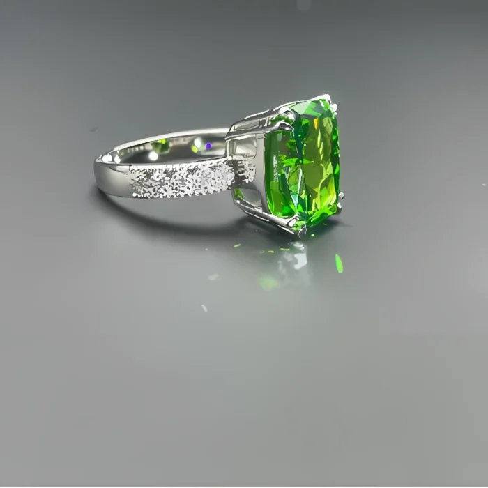 Green Cubic Zirconia Ring in 925 Silver - Model ZHFR0217L - Image 3