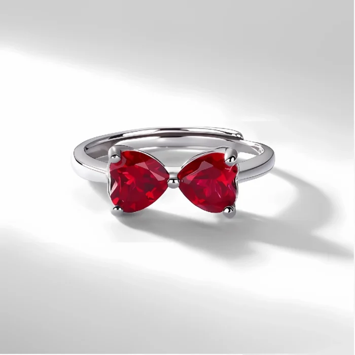 S925 Silver Lab-Created Ruby Ring - Model ZHFR1689R - Image 2