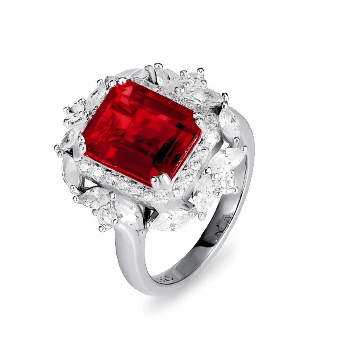 Lab-Created Ruby Necklace and Ring Set in 925 Silver - Model ZHFRP0233R (Chain Not Included) - Image 1