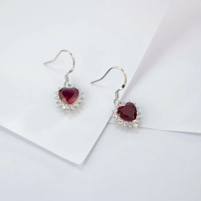 925 Silver Cultured Ruby Earrings ZHF-XY01R - Image 3