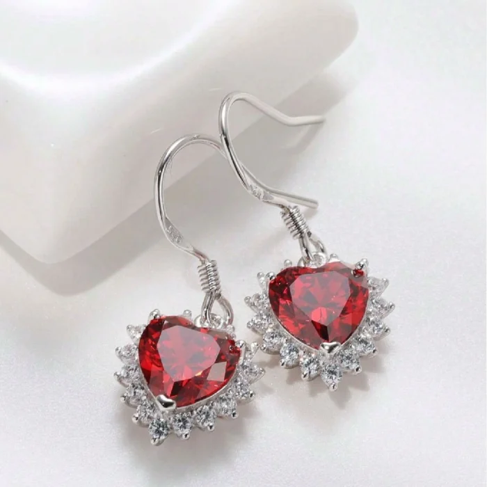 925 Silver Cultured Ruby Earrings ZHF-XY01R - Image 5