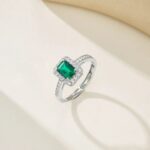 925 Silver Lab-Created Emerald Rectangular Ring - Model 2020060401 - Image 2