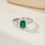 925 Silver Lab-Created Emerald Rectangular Ring - Model 2020060401 - Image 3