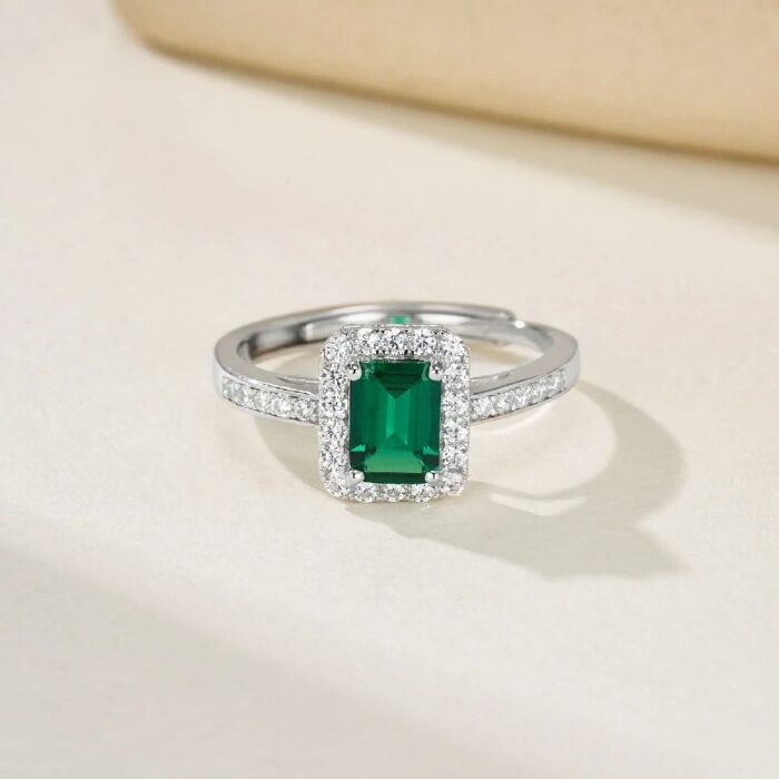 925 Silver Lab-Created Emerald Rectangular Ring - Model 2020060401 - Image 3