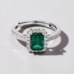 925 Silver Lab-Created Emerald Rectangular Ring - Model 2020060401 - Image 4