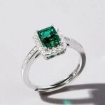 925 Silver Lab-Created Emerald Rectangular Ring - Model 2020060401 - Image 5