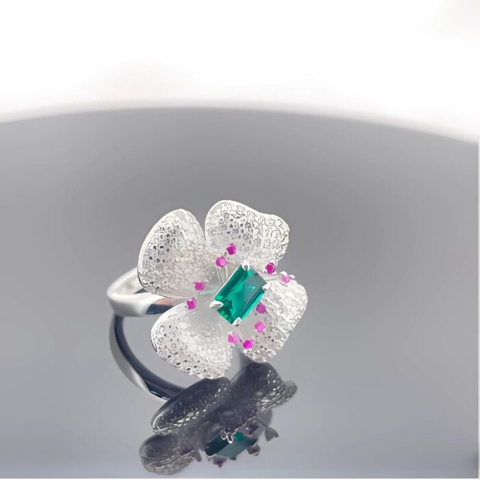 Lab-Created Emerald Ring in 925 Silver - Model 213JR0003 - Image 6