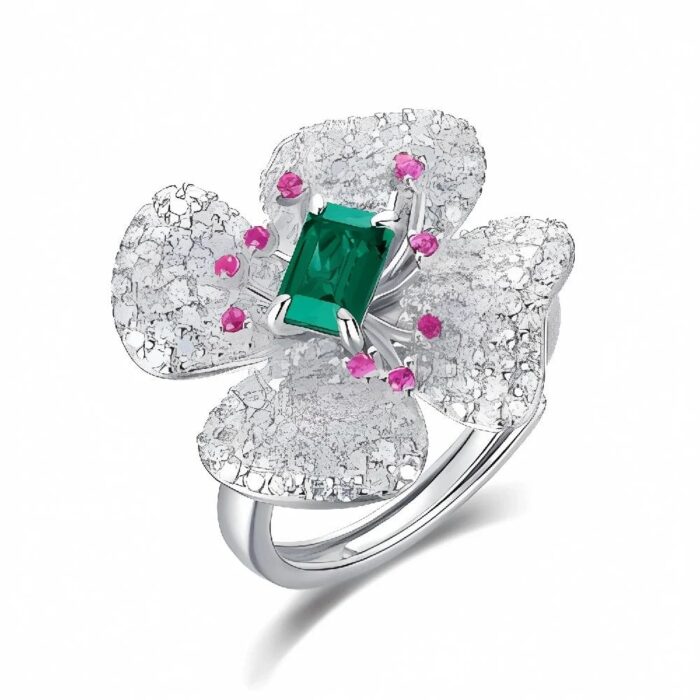 Lab-Created Emerald Ring in 925 Silver - Model 213JR0003 - Image 1