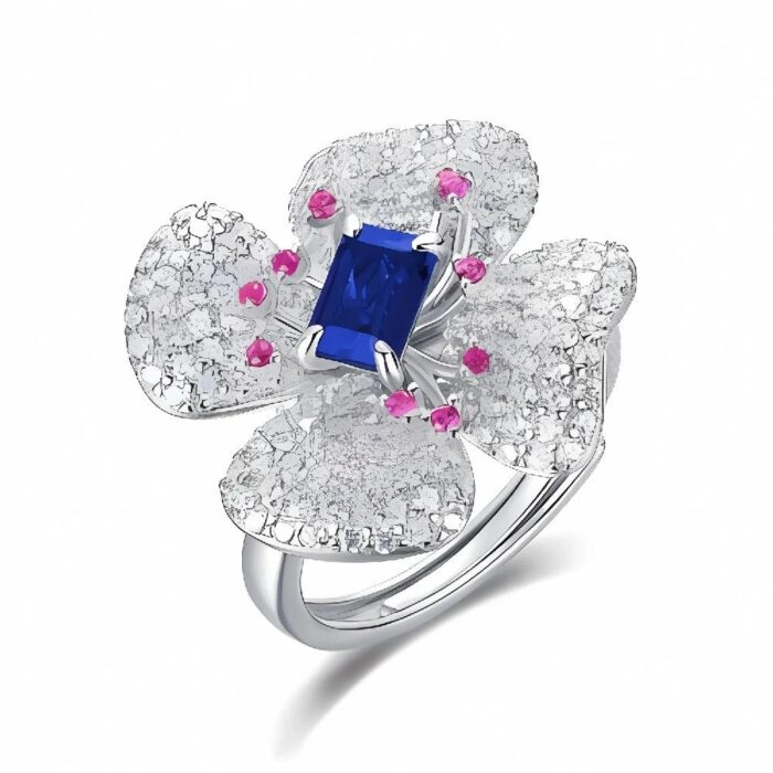 Lab-Created Blue Sapphire Ring in 925 Silver - Model 213JR0003B - Image 1