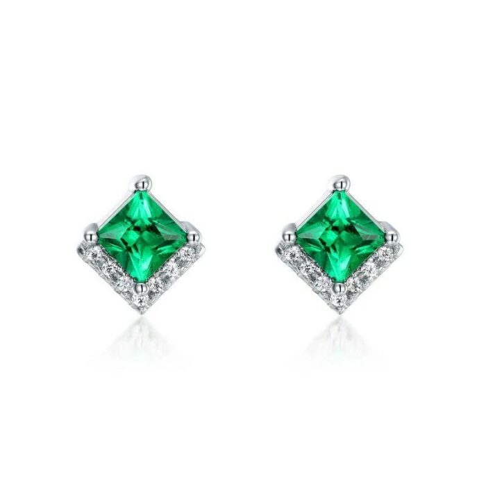 925 Silver Lab-Created Emerald 4MM Earrings - Model A73-E2020866 - Image 1