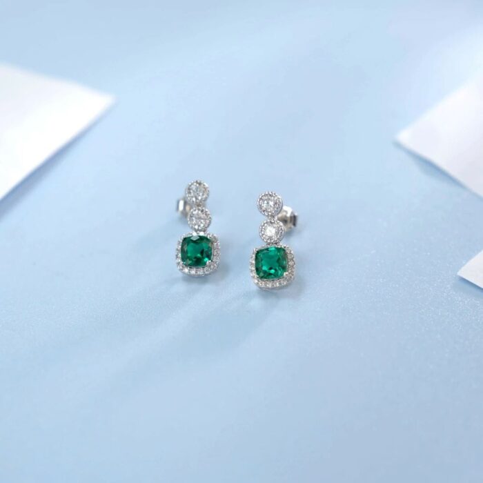 925 Silver Lab-Created Emerald Earrings - Model A73-E2020425 - Image 3
