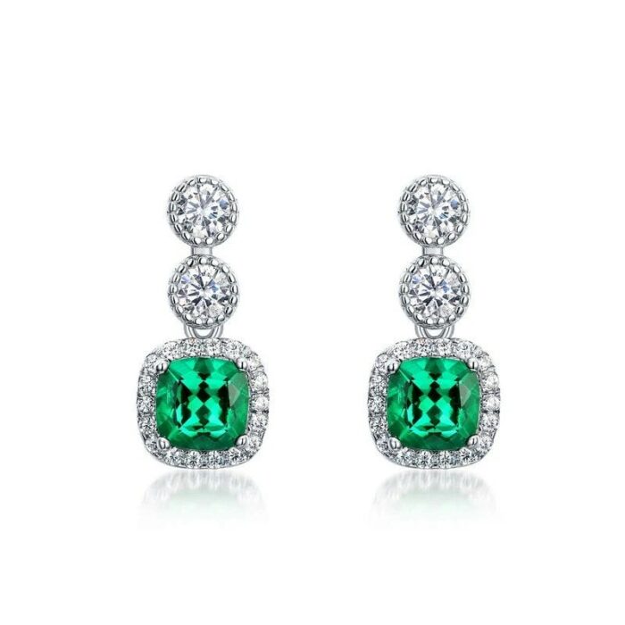925 Silver Lab-Created Emerald Earrings - Model A73-E2020425 - Image 1
