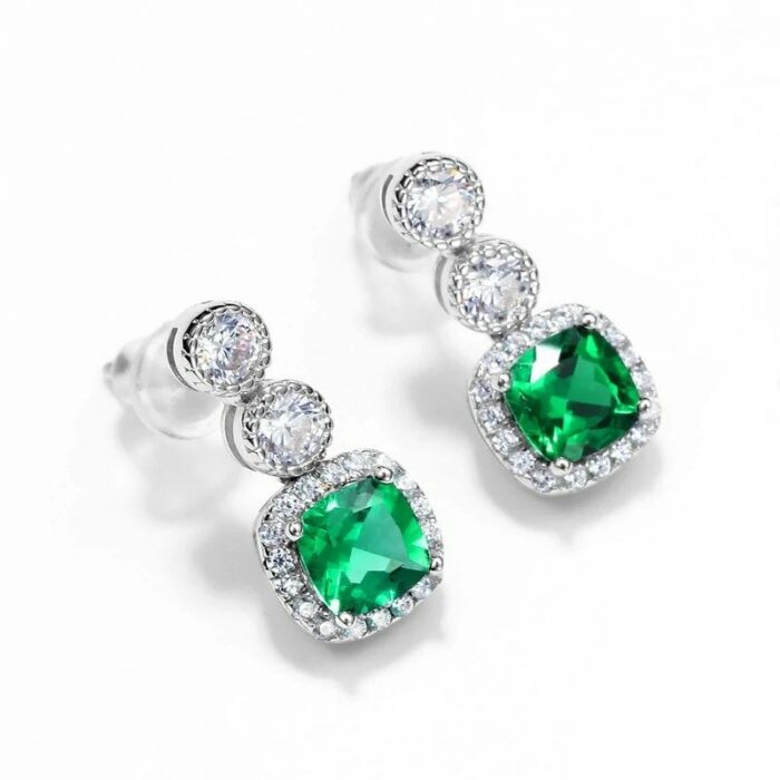 925 Silver Lab-Created Emerald Earrings - Model A73-E2020425 - Image 2