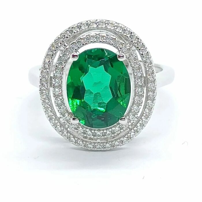 925 Silver Lab-Created Emerald Ring - Model A73-R2020501 - Image 3