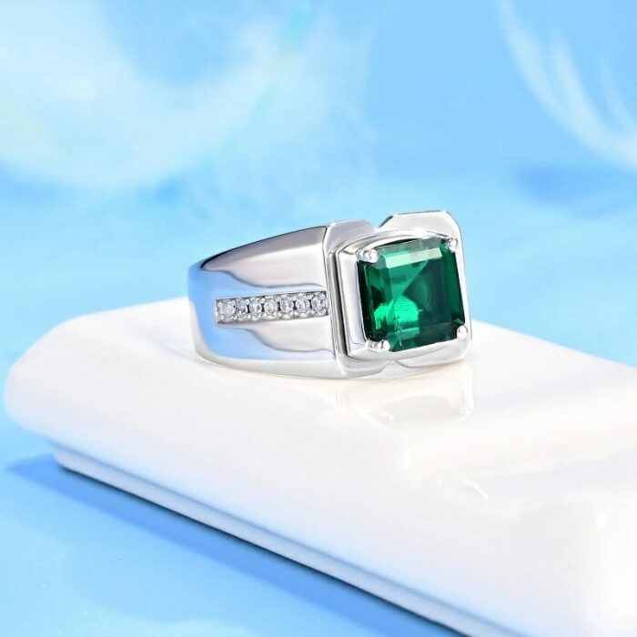 Lab-Created Emerald Men's Ring in 925 Silver - Model A73-R2020878 - Image 2