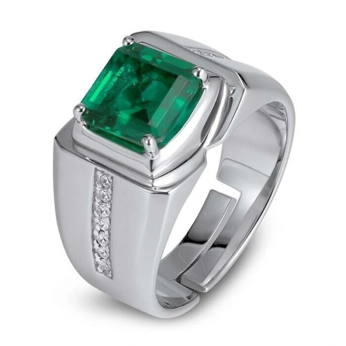 Lab-Created Emerald Men's Ring in 925 Silver - Model A73-R2020878 - Image 1