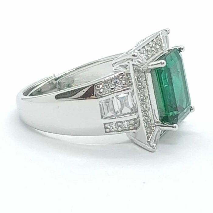 925 Silver Lab-Created Emerald Women's Ring - Model A73-R2020974 - Image 2