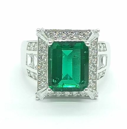 925 Silver Lab-Created Emerald Women's Ring - Model A73-R2020974