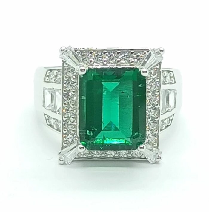 925 Silver Lab-Created Emerald Women's Ring - Model A73-R2020974 - Image 1