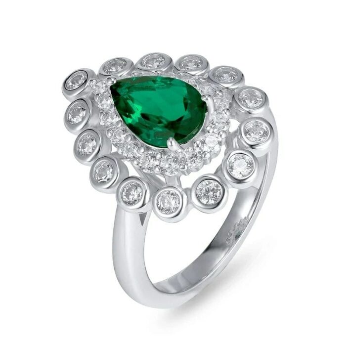 925 Silver Lab-Created Emerald Ring - Model A73-R2105081 - Image 1