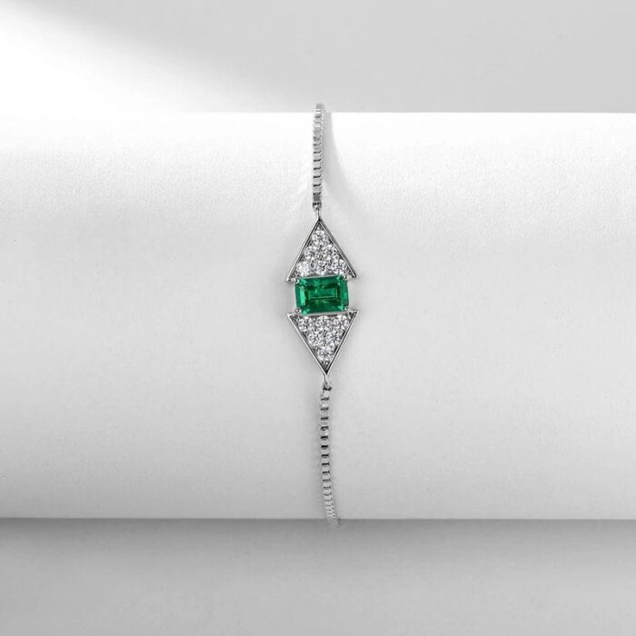 925 Silver Lab-Created Emerald Bracelet - Model A73-B2020865 - Image 2