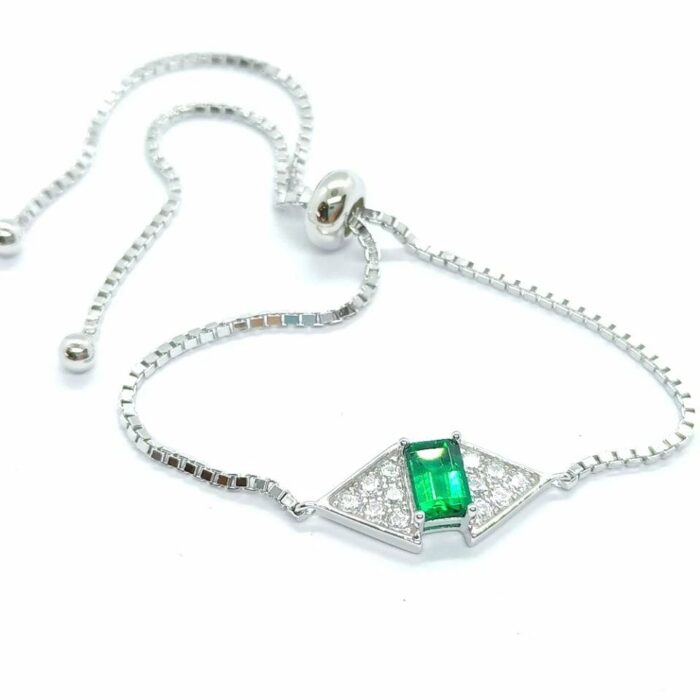 925 Silver Lab-Created Emerald Bracelet - Model A73-B2020865 - Image 3