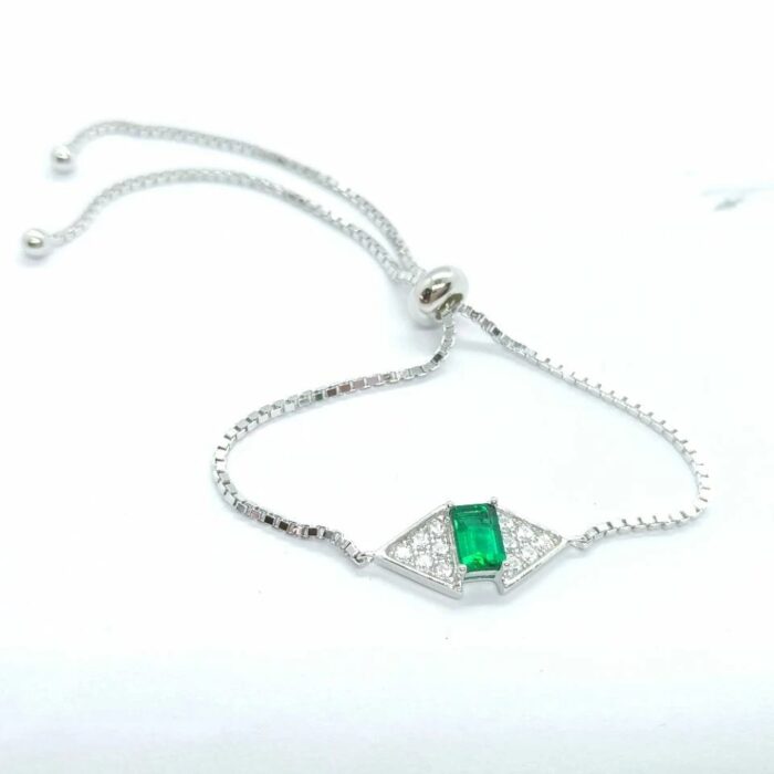 925 Silver Lab-Created Emerald Bracelet - Model A73-B2020865 - Image 4